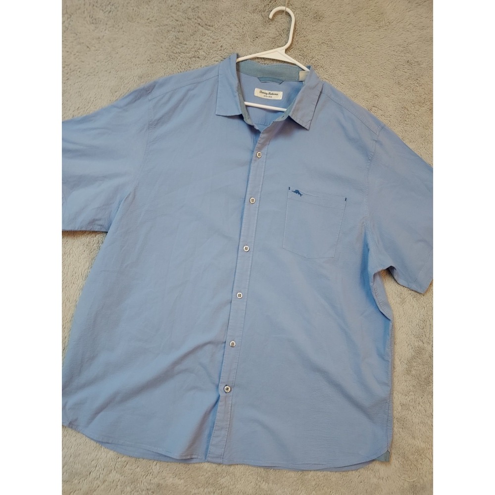 Tommy Bahama Shirt Mens 2XL XXL Nova Wave Preppy Seersucker Blue Pocket Beach